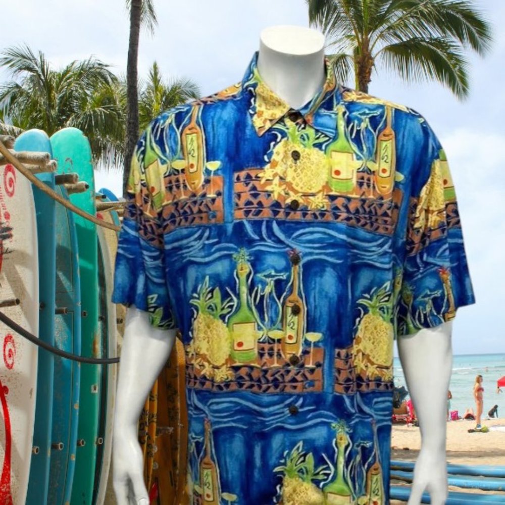 Kahala Hawaiian Islands Tropical Beach Cocktails Camp Button Up Shirt Size XL